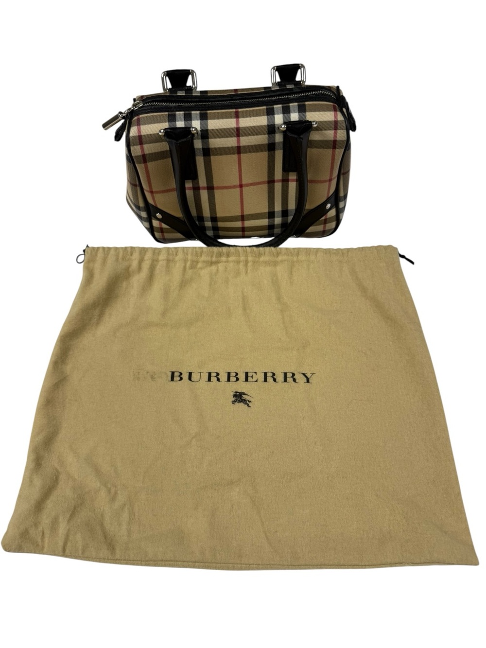 Vintage Burberry Nova Check Top Handle Purse With Dust Bag